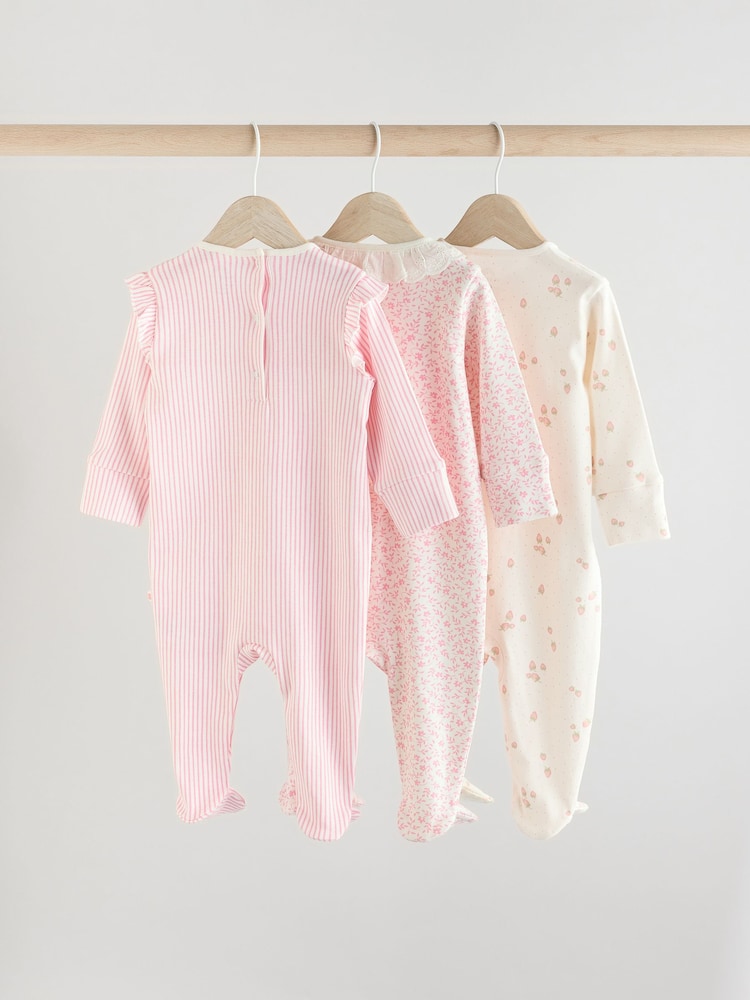 Roza z jagodami - dojenček Ovratnik 100% bombaž Sleepsuits 3 Paket - Slika 2 iz 13