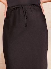 Friends Like These Black Satin Bias Maxi Skirt With Tie Waist - Image 3 of 4