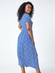 Roman Blue Petite Spot Print Stretch Midi Dress - Image 3 of 5