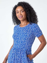 Roman Blue Petite Spot Print Stretch Midi Dress - Image 4 of 5