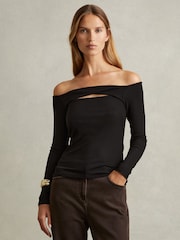 Reiss Black Arlie Off-The-Shoulder Twist Detail Top - Image 1 of 5