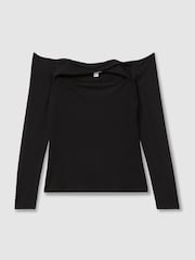 Reiss Black Arlie Off-The-Shoulder Twist Detail Top - Image 2 of 5