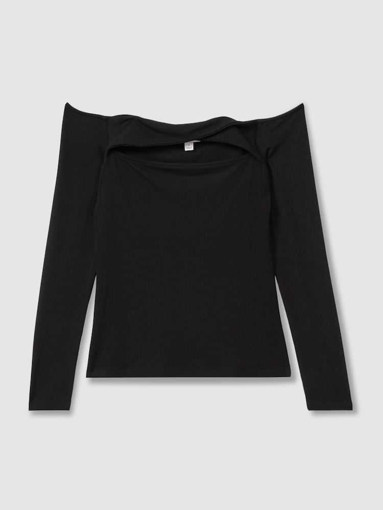 Reiss Black Arlie Off-The-Shoulder Twist Detail Top - Image 2 of 5