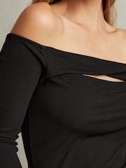 Reiss Black Arlie Off-The-Shoulder Twist Detail Top - Image 3 of 5