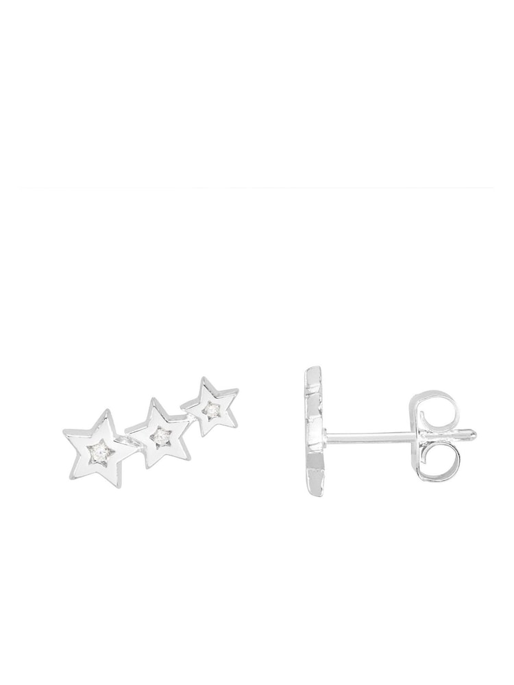 Estella Bartlett Silver Tone Cubic Zirconia Star Stud Crawler Earrings - Image 1 of 3