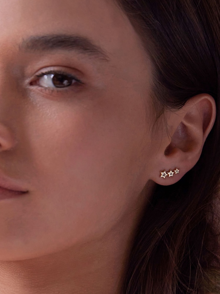 Estella Bartlett Silver Tone Cubic Zirconia Star Stud Crawler Earrings - Image 3 of 3