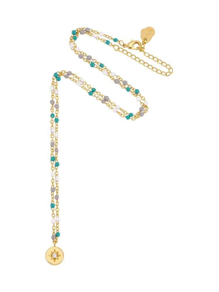 Estella Bartlett Gold/Green CZ Pendant Rainbow Beaded Necklace - Image 1 of 4