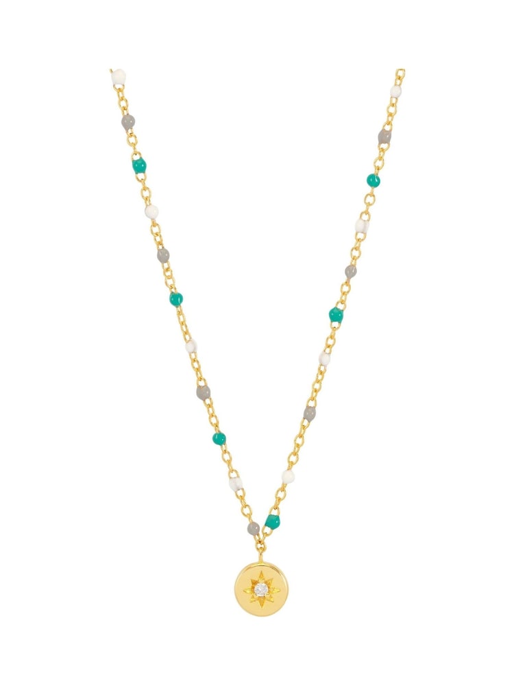 Estella Bartlett Gold/Green CZ Pendant Rainbow Beaded Necklace - Image 2 of 4