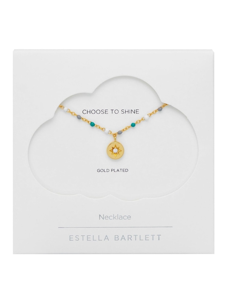 Estella Bartlett Gold/Green CZ Pendant Rainbow Beaded Necklace - Image 3 of 4