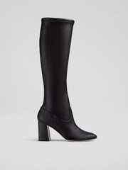 LK Bennett Carter High Block Stretch Knee Black Boots - Image 1 of 4