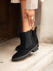 Linzi Black Holland Wide Fit Faux Suede Chelsea Boots With Stretch Panel - Image 1 of 6