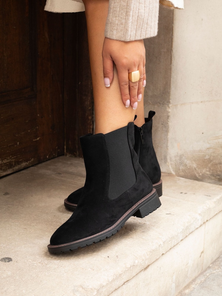 Linzi Black Holland Wide Fit Faux Suede Chelsea Boots With Stretch Panel - Image 1 of 6