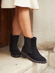 Linzi Black Holland Wide Fit Faux Suede Chelsea Boots With Stretch Panel - Image 2 of 6