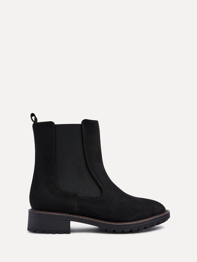 Linzi Black Holland Wide Fit Faux Suede Chelsea Boots With Stretch Panel - Image 3 of 6