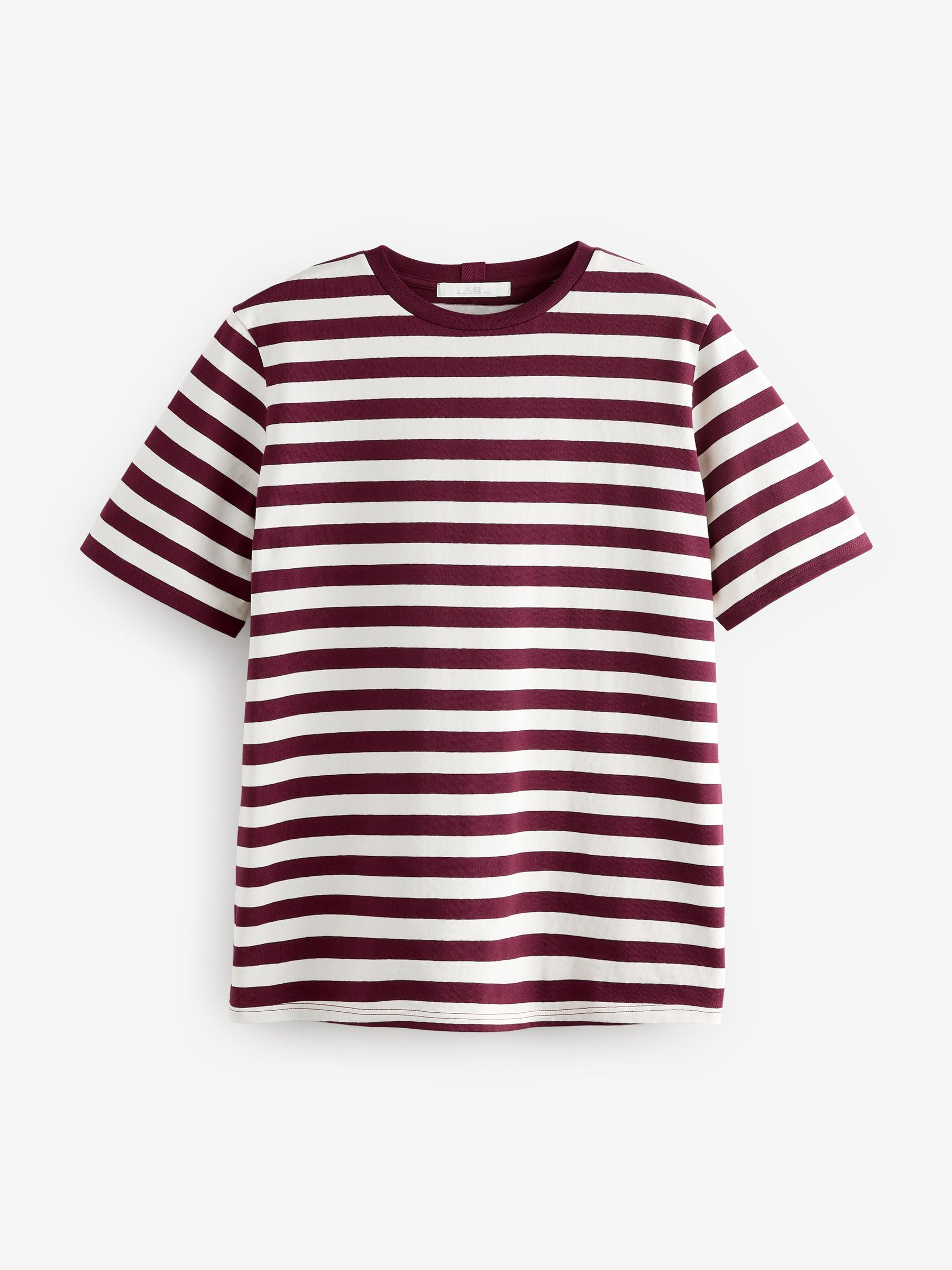 Buy Berry/Ecru Stripe Heavyweight Short Sleeve Crew Neck T Buy Berry/Ecru Stripe Heavyweight Short Sleeve Crew Neck T