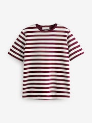 Rayas en color baya/crudo - Camiseta de manga corta con cuello redondo de tejido grueso - Imagen 5 de 7