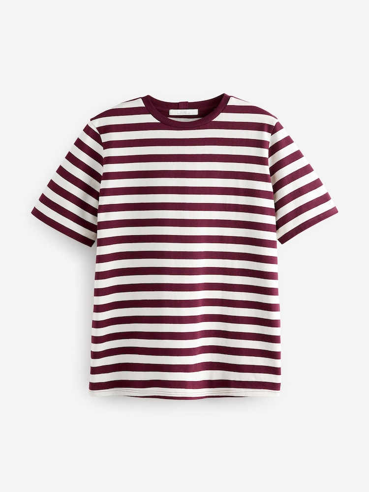 Berry/Ecru Stripe Heavyweight Short Sleeve Crew Neck T-Shirt - Image 5 of 7
