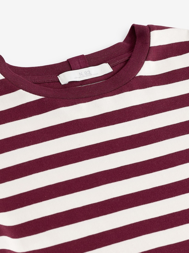 Rayas en color baya/crudo - Camiseta de manga corta con cuello redondo de tejido grueso - Imagen 7 de 7