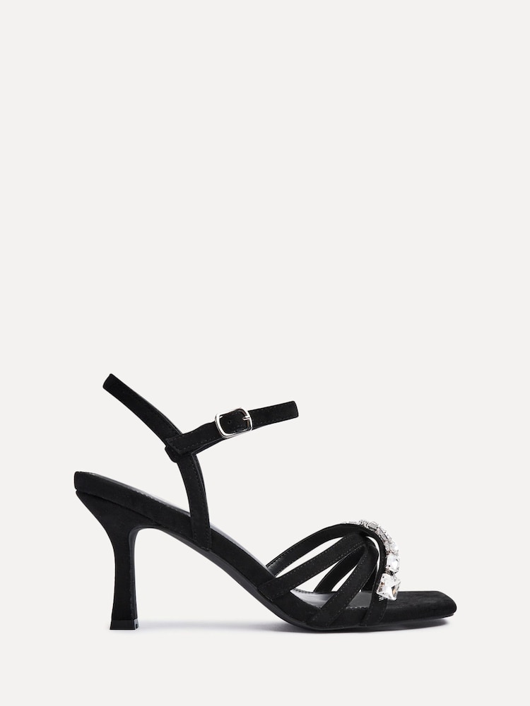 Linzi Black Eva Diamante Heeled Sandals With Wrap Around Ankle Strap - Image 2 of 5