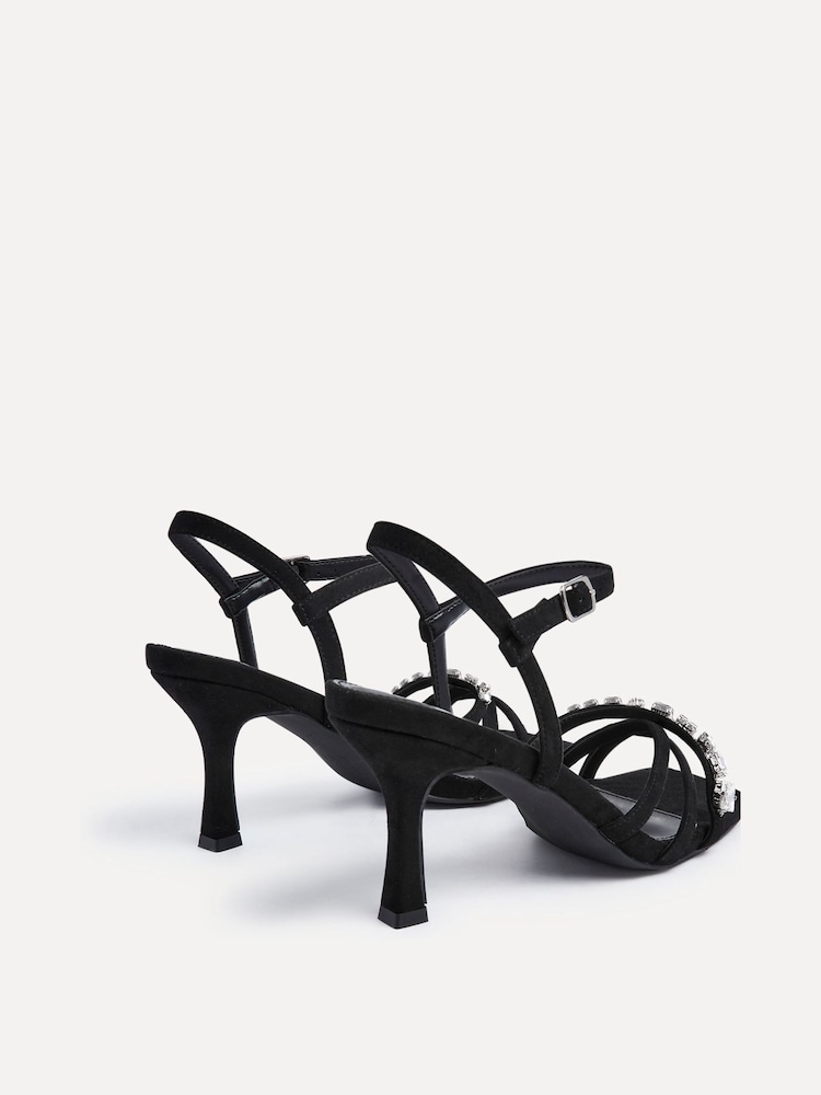Linzi Black Eva Diamante Heeled Sandals With Wrap Around Ankle Strap - Image 5 of 5