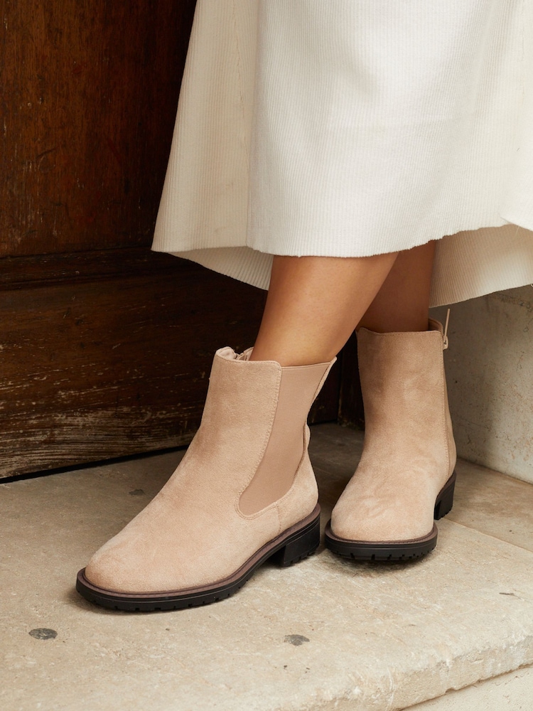 Linzi Nude Holland Wide Fit Faux Suede Chelsea Boots With Stretch Panel - Image 2 of 6