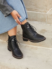 Linzi Black Kinsley Wide Fit Lace-Up Biker Ankle Boots - Image 6 of 6
