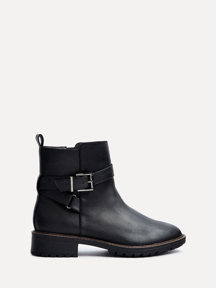 Linzi Black Edie Wide Fit Buckle Detail Ankle Boots - Image 2 of 5
