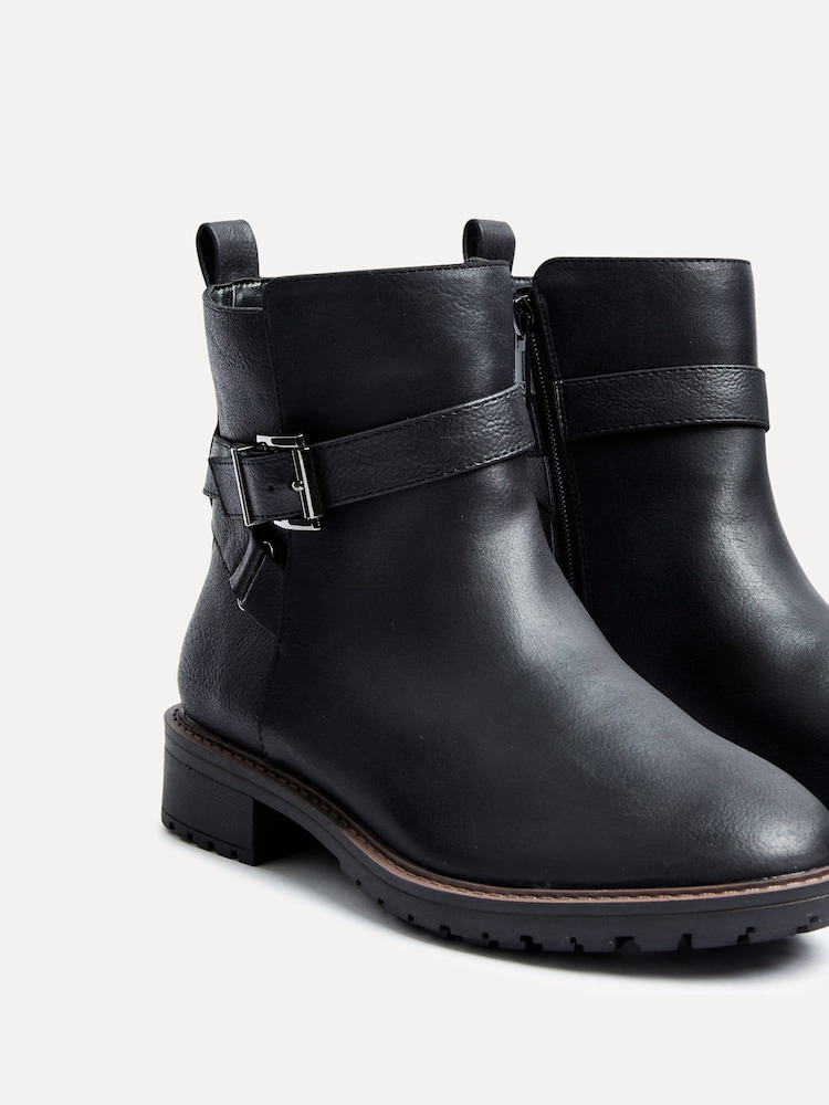 Linzi Black Edie Wide Fit Buckle Detail Ankle Boots - Image 5 of 5