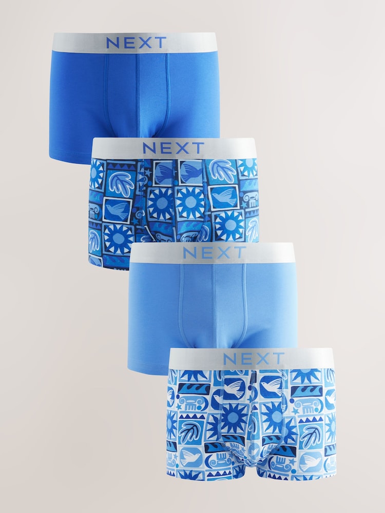Blue Tile Pattern Hipsters Boxers 4 Pack - Image 1 of 7