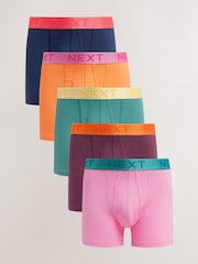 Orange/Blue/Pink Contrast Brights 5 Pack A-Front Boxers - Image 1 of 9