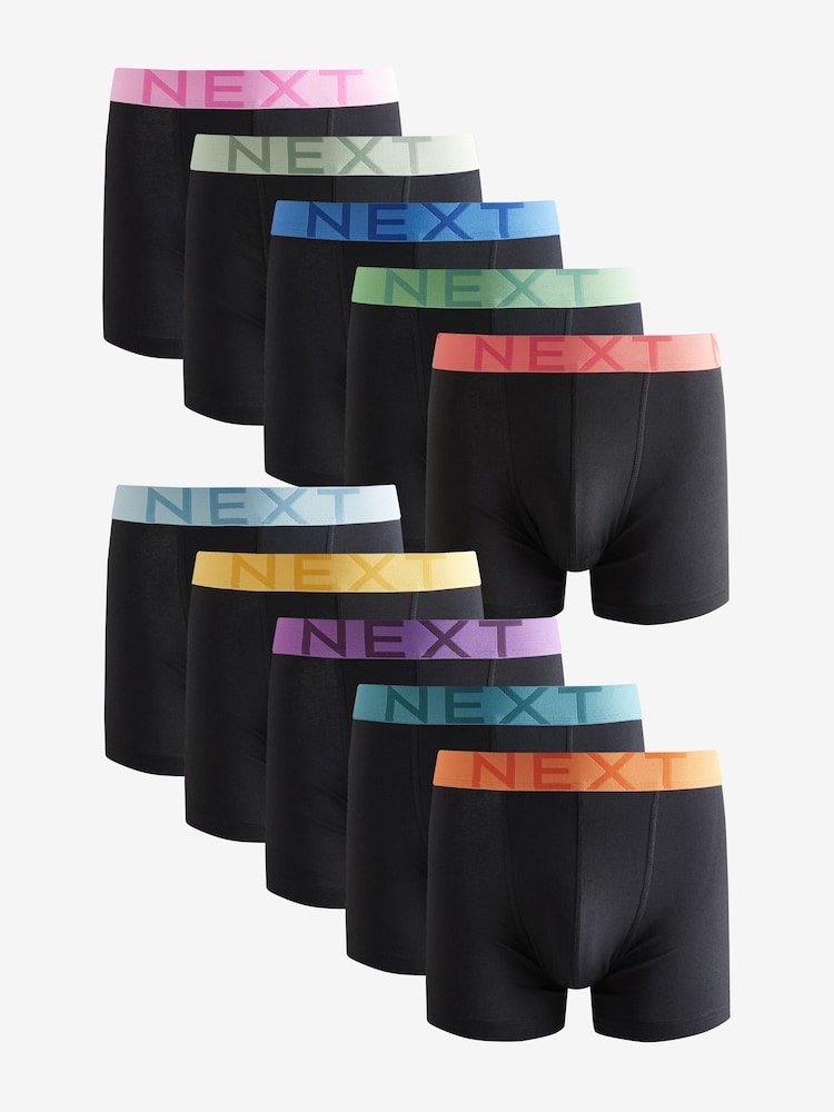Negro con cinturilla de color intenso - Pack de 10 bóxers de alto contenido en algodón - Imagen 1 de 13 Negro con cinturilla de color intenso - Pack de 10 bóxers de alto contenido en algodón - Imagen 1 de 13