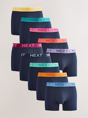 Navy Bright Contrast Waistband 10 pack A-Front Boxers - Image 1 of 14