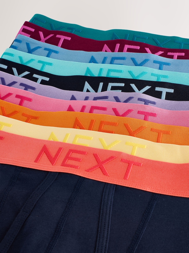 Navy Bright Contrast Waistband 10 pack A-Front Boxers - Image 13 of 14