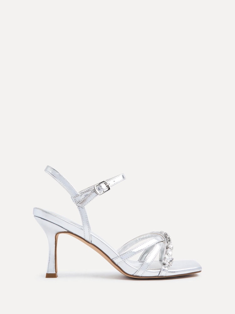Linzi Silver Eva Diamante Heeled Sandals With Wrap Around Ankle Strap - Image 2 of 5