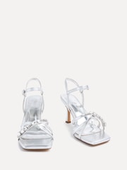 Linzi Silver Eva Diamante Heeled Sandals With Wrap Around Ankle Strap - Image 3 of 5
