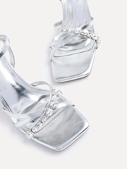 Linzi Silver Eva Diamante Heeled Sandals With Wrap Around Ankle Strap - Image 4 of 5