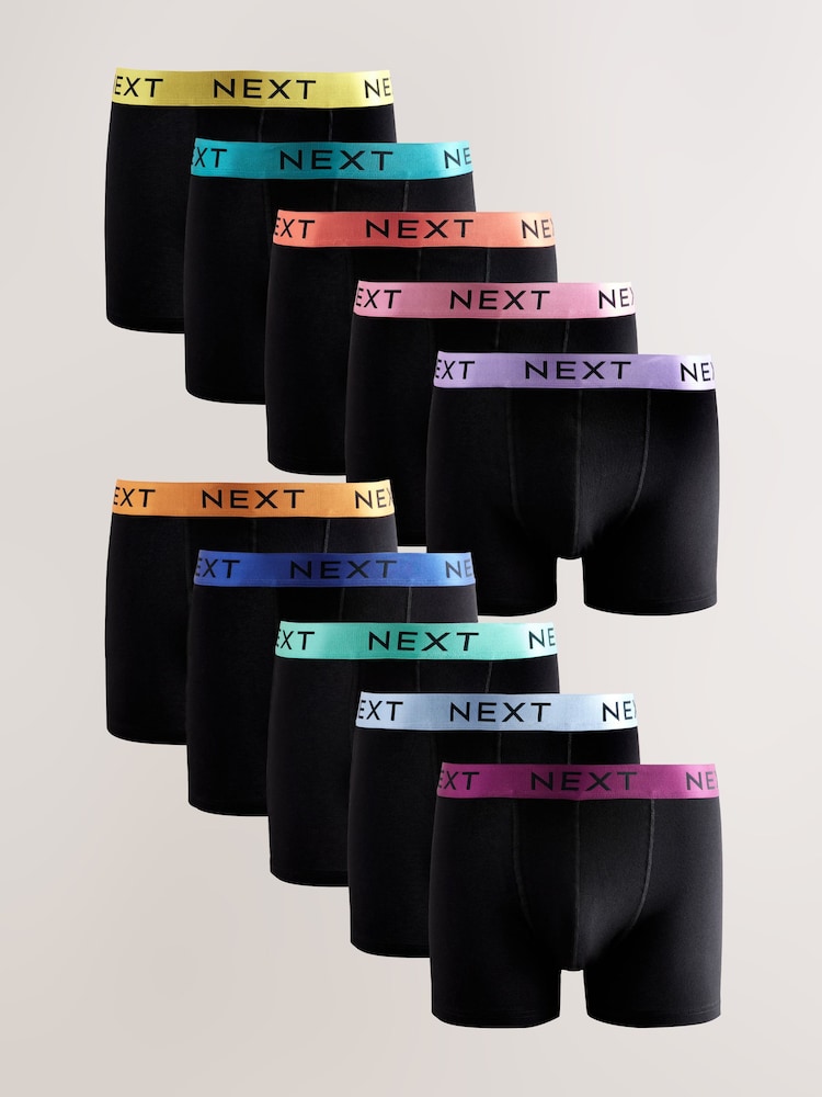 Black Bright Contrast Waistbands Trunks 10 Pack - Image 1 of 14