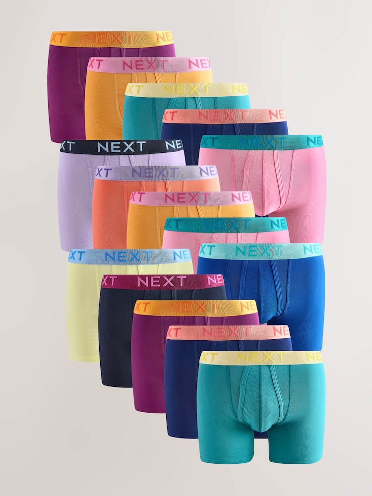 Bright Orange/ Pink/ Green/ Yellow Contrast 15 Pack A-Front Boxers - Image 1 of 18