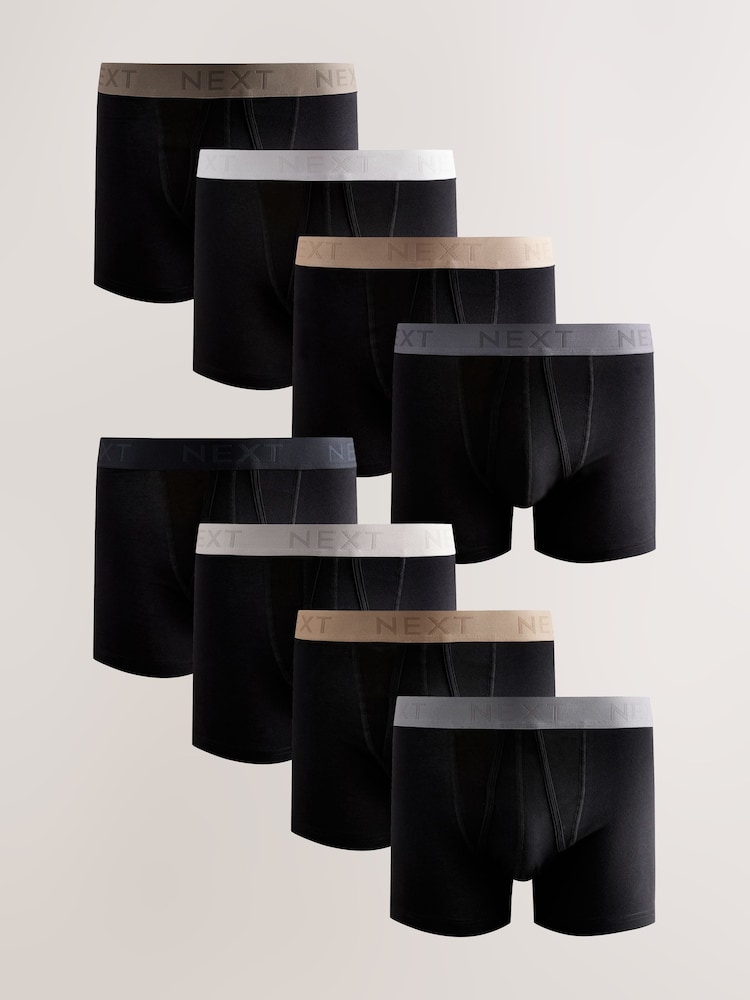 Black Neutral Waistbands A-Front Boxers 8 Pack - Image 1 of 12