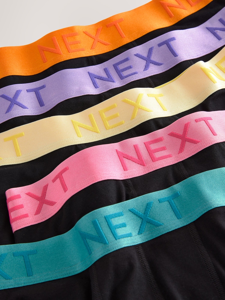 Black Bright Colour Waistband Hipster Boxers 5 Pack - Image 8 of 9