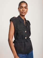 Mint Velvet Blue Sleeveless Utility Shirt - Image 1 of 4