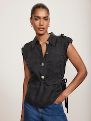 Mint Velvet Blue Sleeveless Utility Shirt - Image 2 of 4