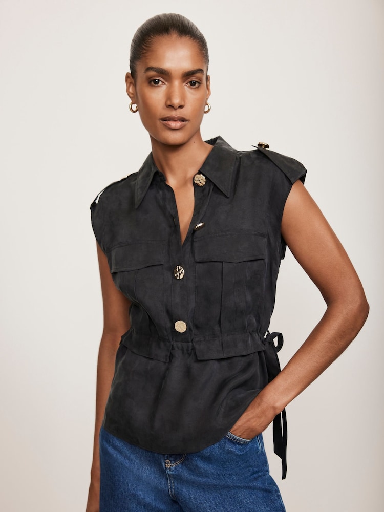 Mint Velvet Blue Sleeveless Utility Shirt - Image 2 of 4