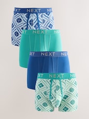 Blue/Green Tile Print A-Front Boxers 4 Pack - Image 1 of 8