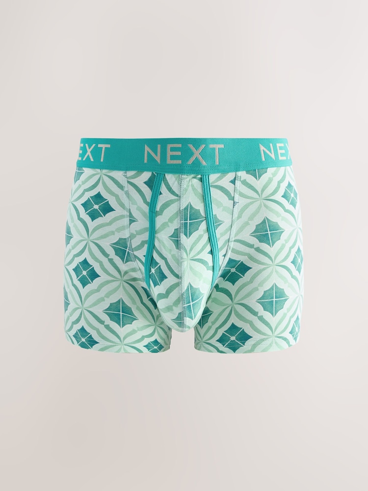 Blue/Green Tile Print A-Front Boxers 4 Pack - Image 2 of 8