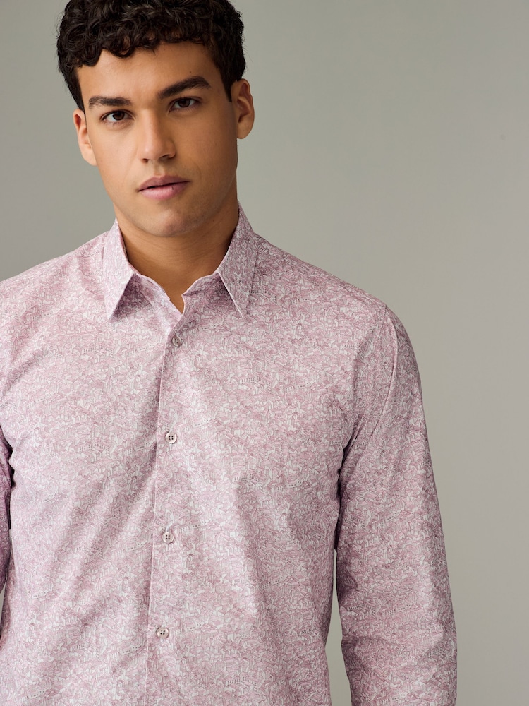 Pink Rooftop Wonder Regular Fit Signature Collection 100% Italian Fabric Printed Formal Shirt - Image 1 of 8