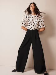 Mint Velvet Cream Polka Dot Ruffle Top With Linen - Image 1 of 4