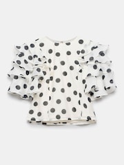 Mint Velvet Cream Polka Dot Ruffle Top With Linen - Image 3 of 4