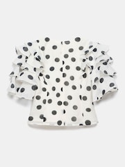Mint Velvet Cream Polka Dot Ruffle Top With Linen - Image 4 of 4