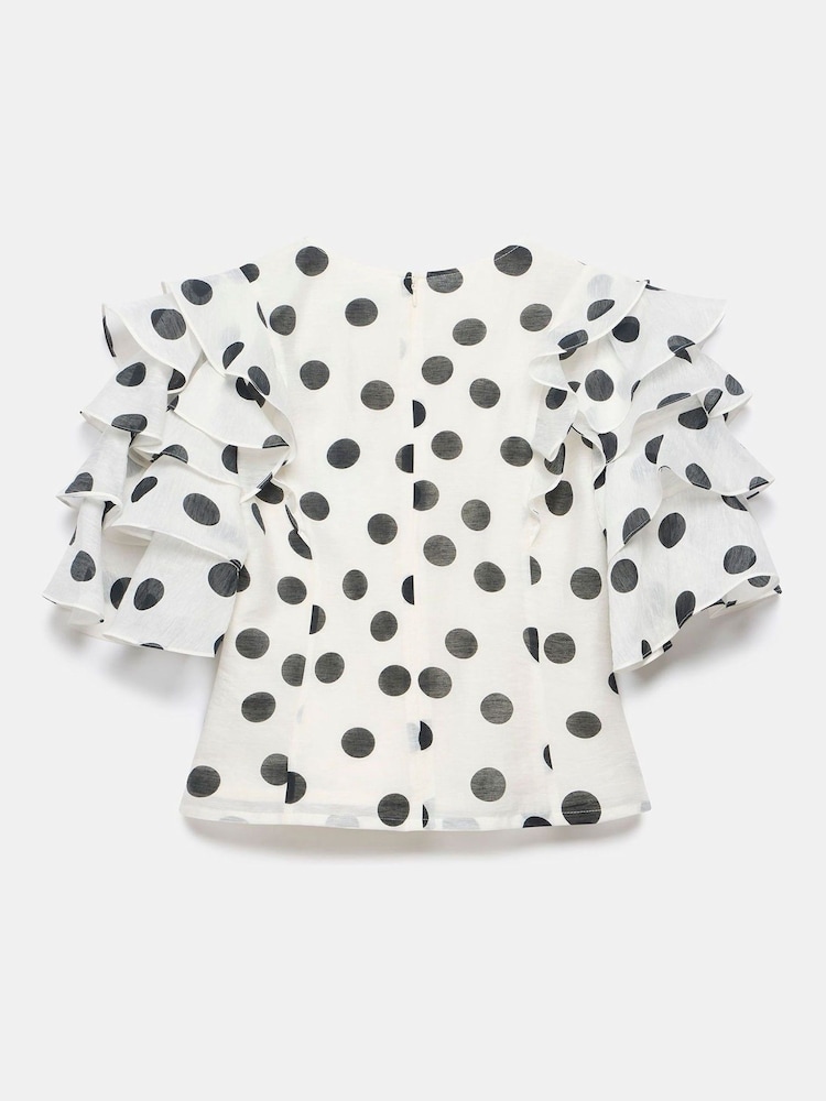 Mint Velvet Cream Polka Dot Ruffle Top With Linen - Image 4 of 4